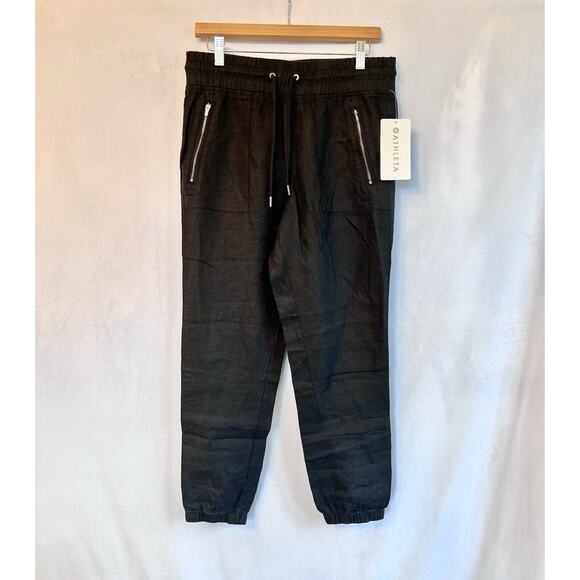 NWT Athleta 100% Linen Cabo Linen Jogger Black Pants Size 6 Women Coastal Beach - Picture 2 of 7